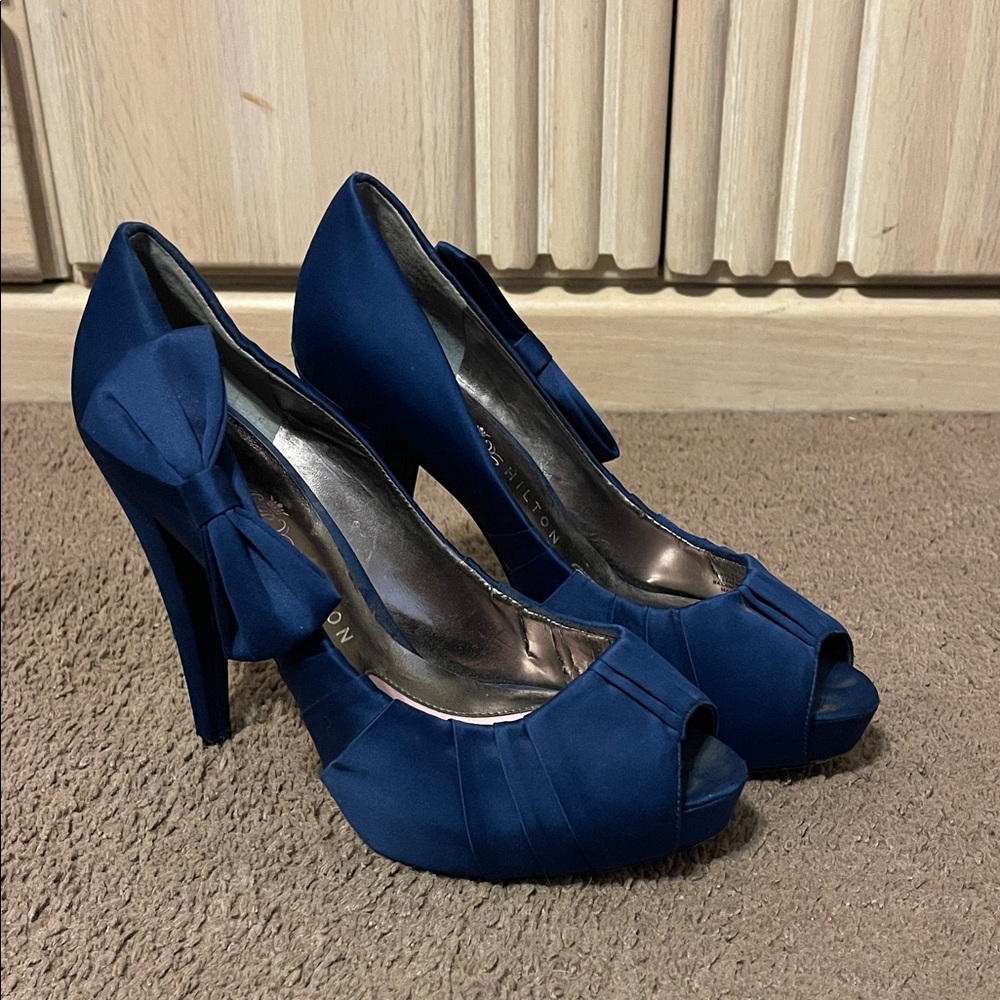 Paris Hilton Navy Peep-Toe Heels